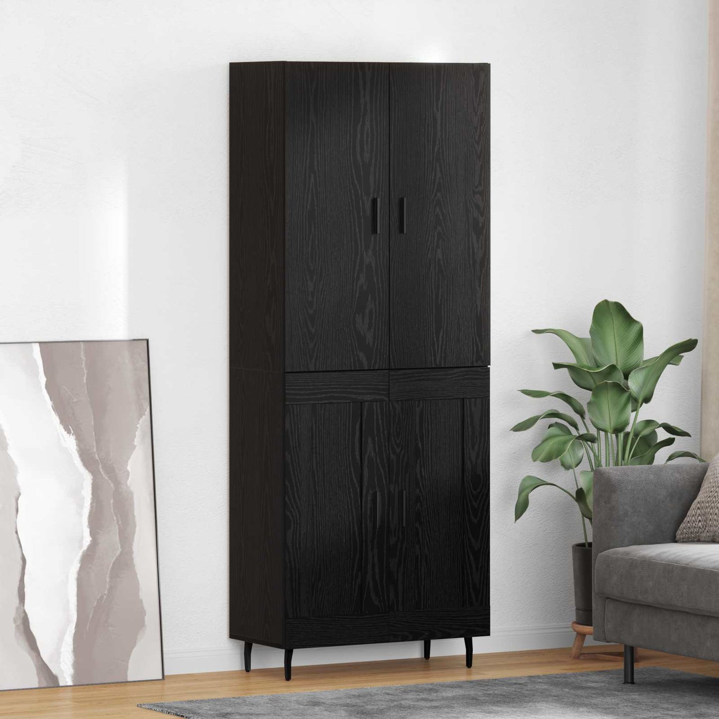 Vysoký Bufet 2 Ks Černý Dub 69,5 X 34 X 180 Cm Kompozitní Dřevo