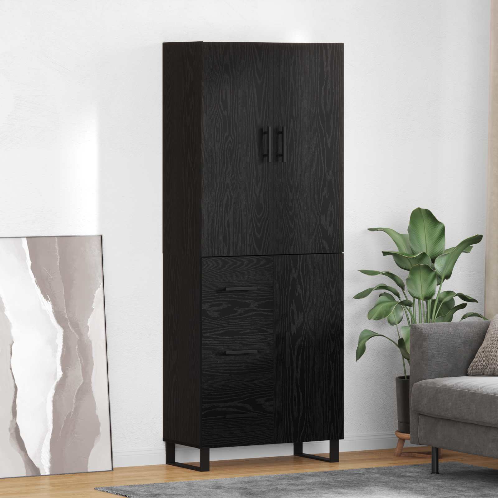 Vysoký Bufet 2 Ks Černý Dub 69,5 X 34 X 180 Cm