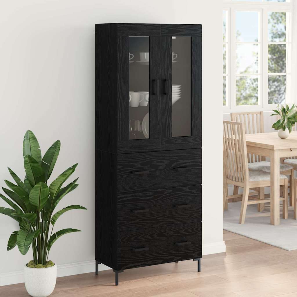 Vysoký Bufet 2 Ks Černý Dub 69,5 X 34 X 180 Cm Kompozitní Dřevo