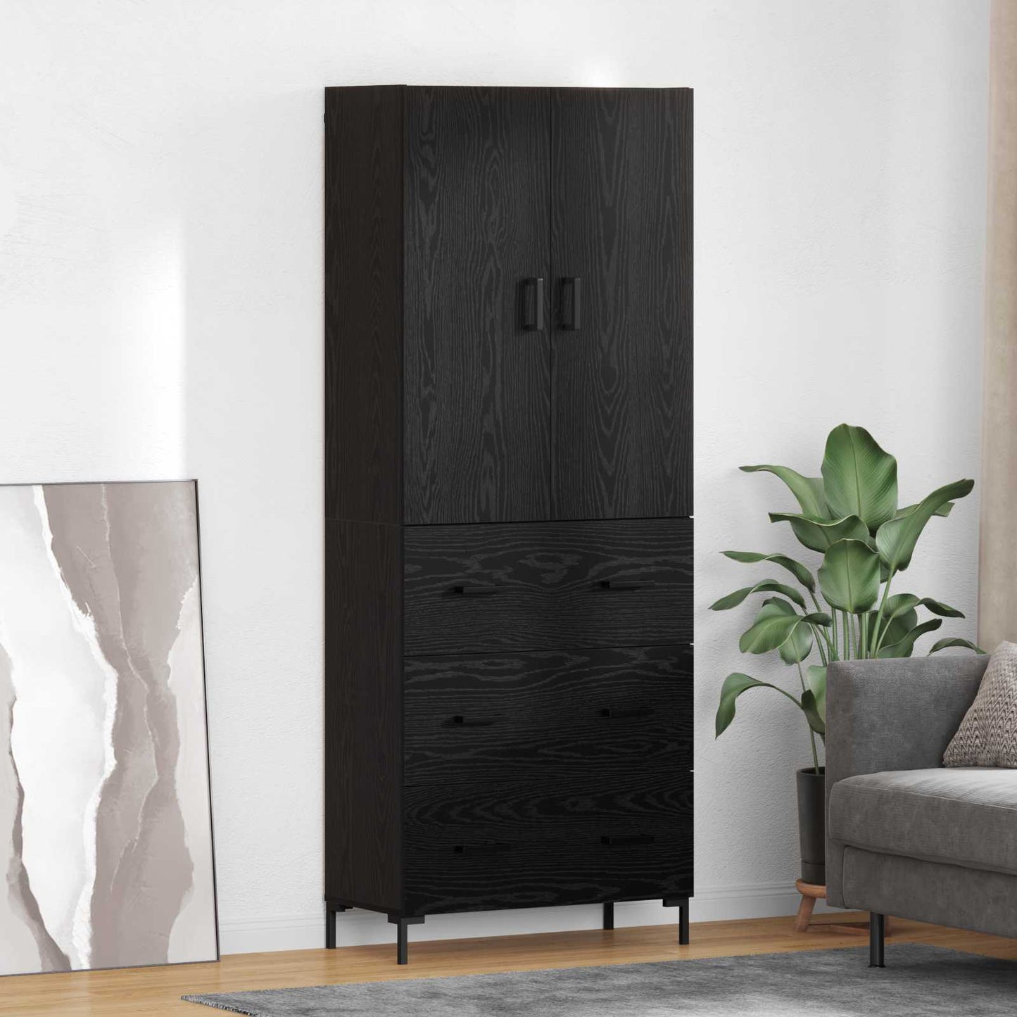Vysoký Bufet Černý Dub 69,5 X 34 X 180 Cm Kompozitní Dřevo