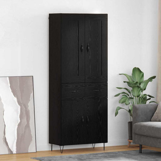 Vysoký Bufet Černý Dub 69,5 X 34 X 180 Cm Kompozitní Dřevo