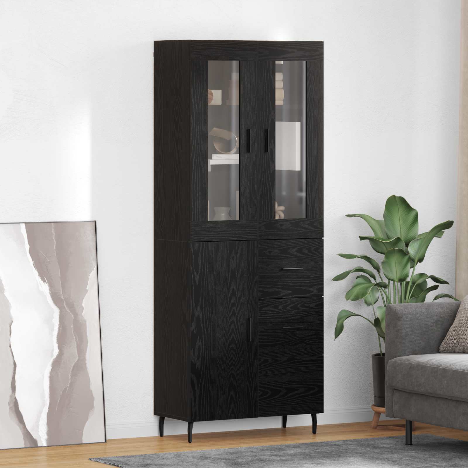Vysoký Bufet 2 Ks Černý Dub 69,5 X 34 X 180 Cm Kompozitní Dřevo