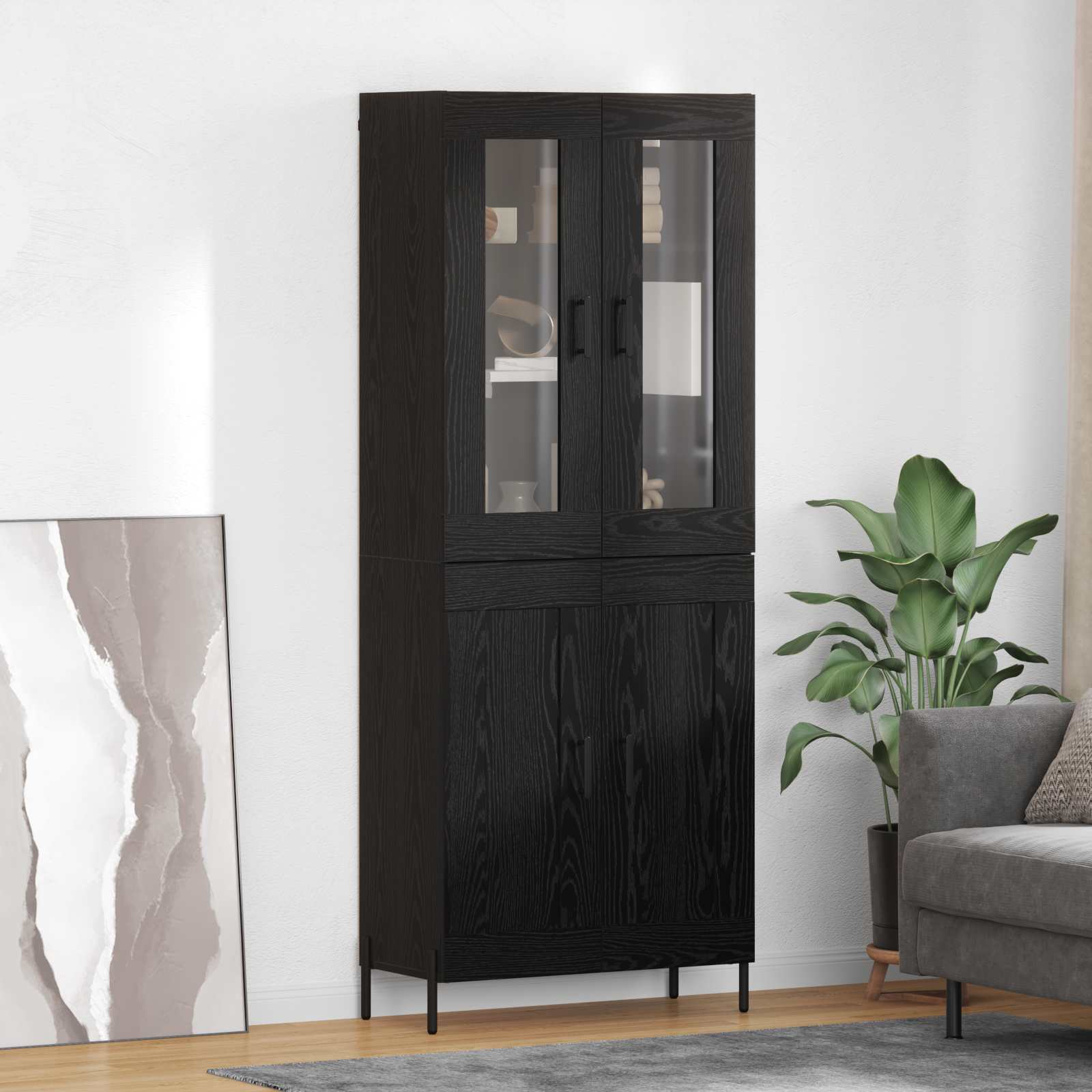 Vysoký Bufet Černý Dub 69,5 X 34 X 180 Cm Kompozitní Dřevo