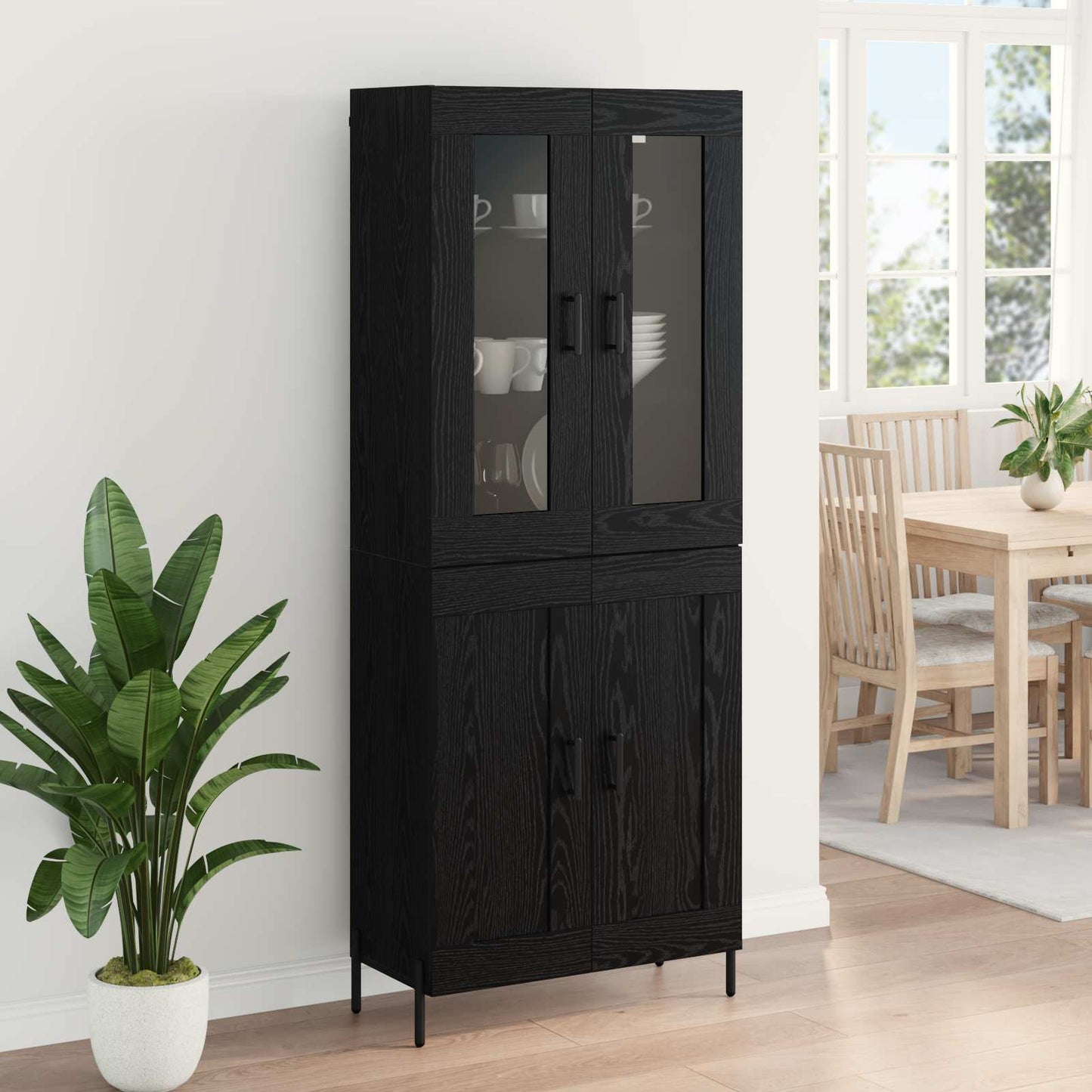 Vysoký Bufet Černý Dub 69,5 X 34 X 180 Cm Kompozitní Dřevo