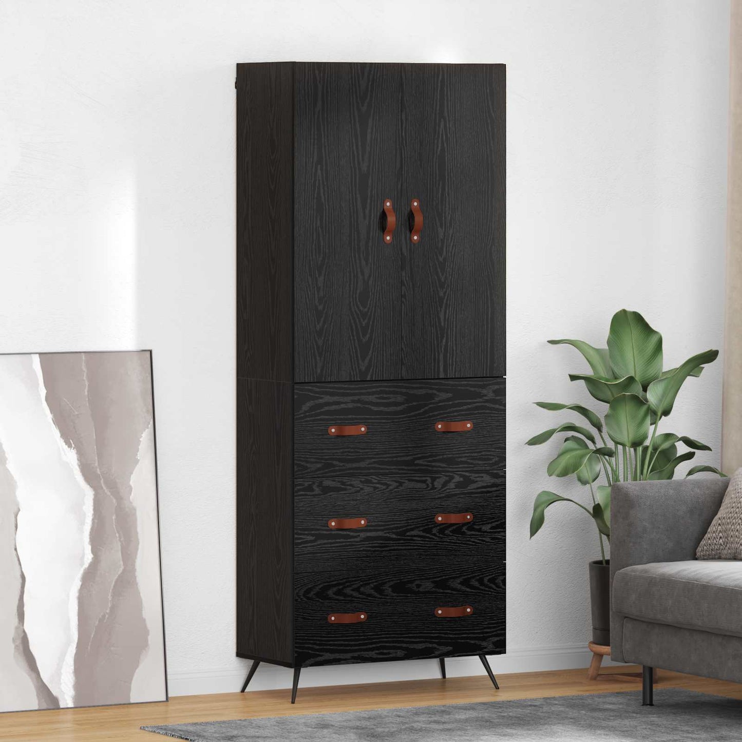 Vysoký Bufet Černý Dub 69,5 X 34 X 180 Cm Kompozitní Dřevo