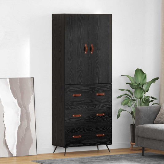 Vysoký Bufet Černý Dub 69,5 X 34 X 180 Cm Kompozitní Dřevo