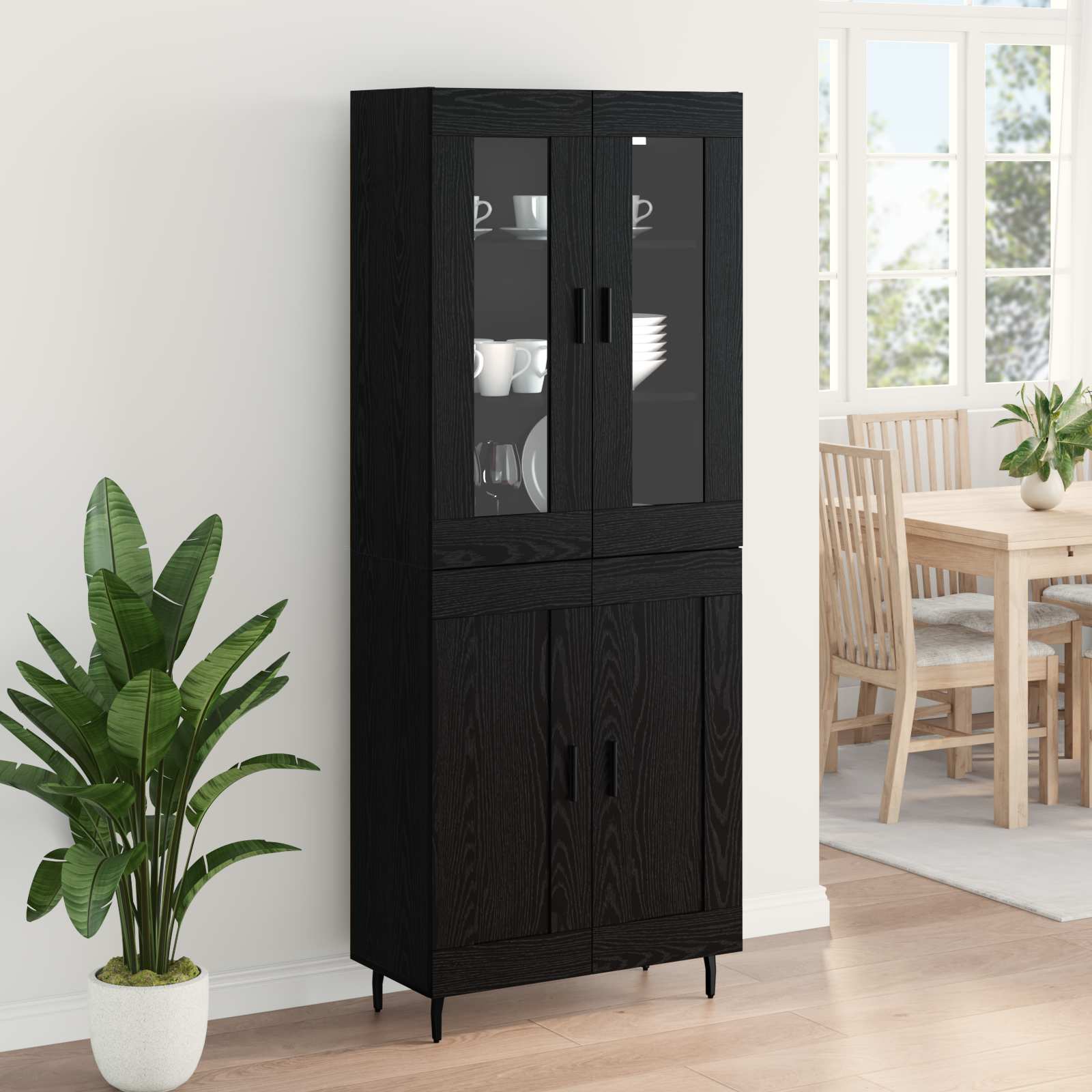 Vysoký Bufet 2 Ks Černý Dub 69,5 X 34 X 180 Cm Kompozitní Dřevo