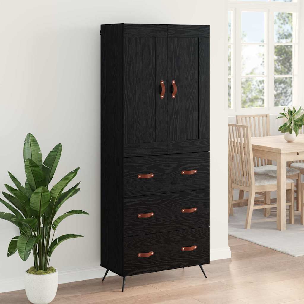 Vysoký Bufet Černý Dub 69,5 X 34 X 180 Cm Kompozitní Dřevo