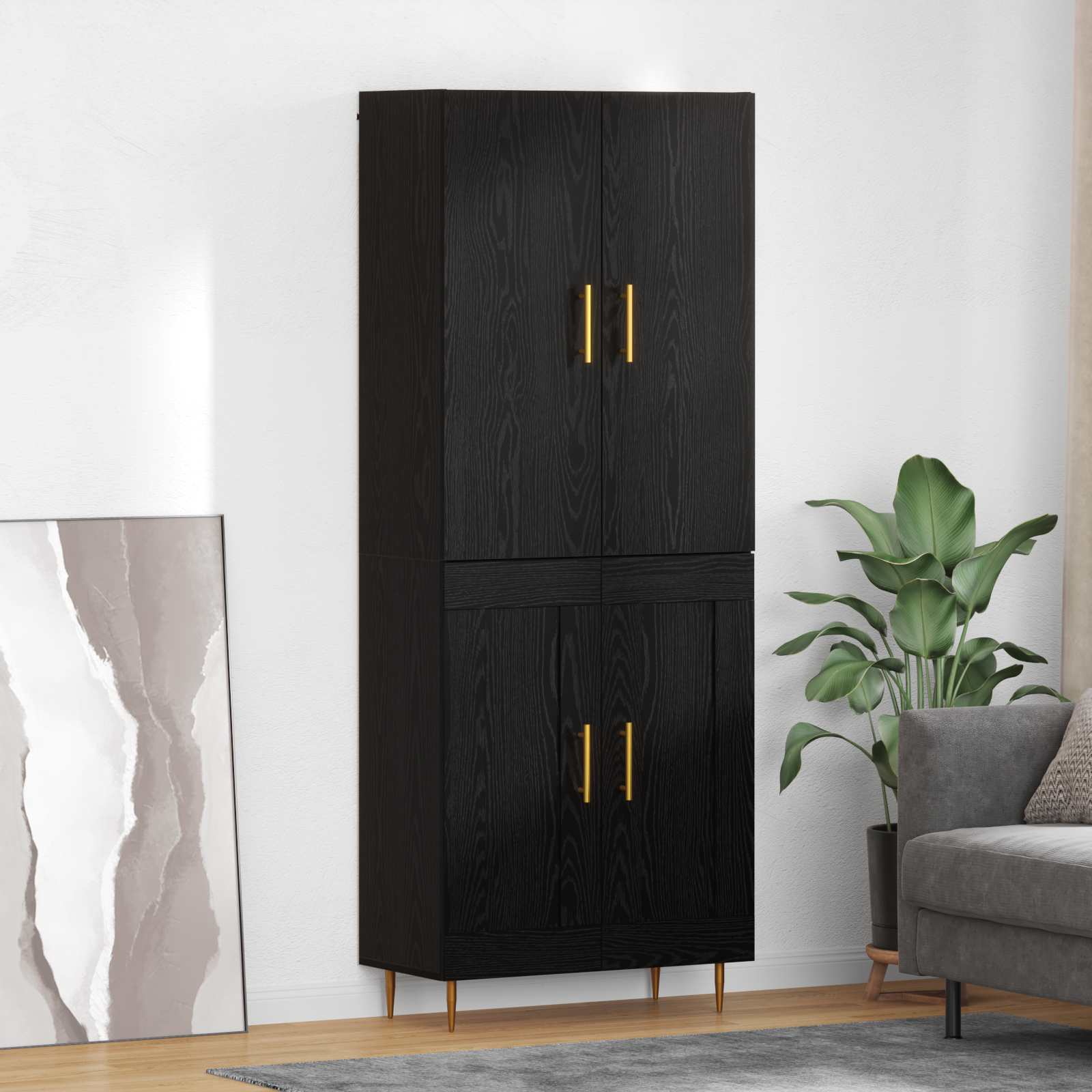 Vysoký Bufet Černý Dub 69,5 X 34 X 180 Cm Kompozitní Dřevo