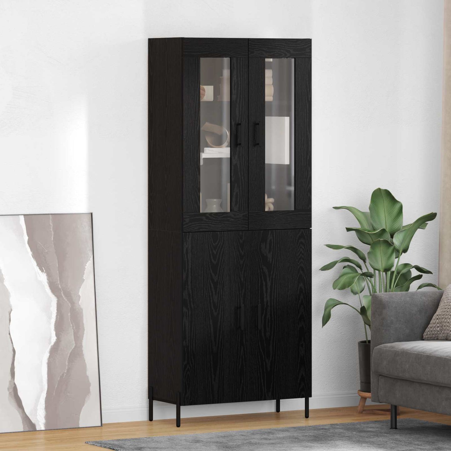 Vysoký Bufet Černý Dub 69,5 X 34 X 180 Cm Kompozitní Dřevo