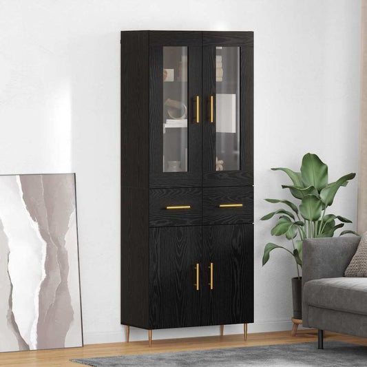 Vysoký Bufet 2 Ks Černý Dub 69,5 X 34 X 180 Cm Kompozitní Dřevo