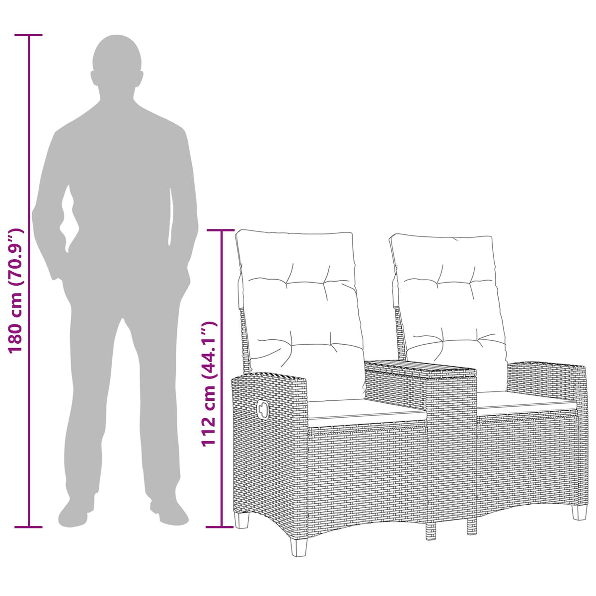 Skládací Lavice Se Stolem 2 -Seater 126 X 65 X 112 Cm Polyratan