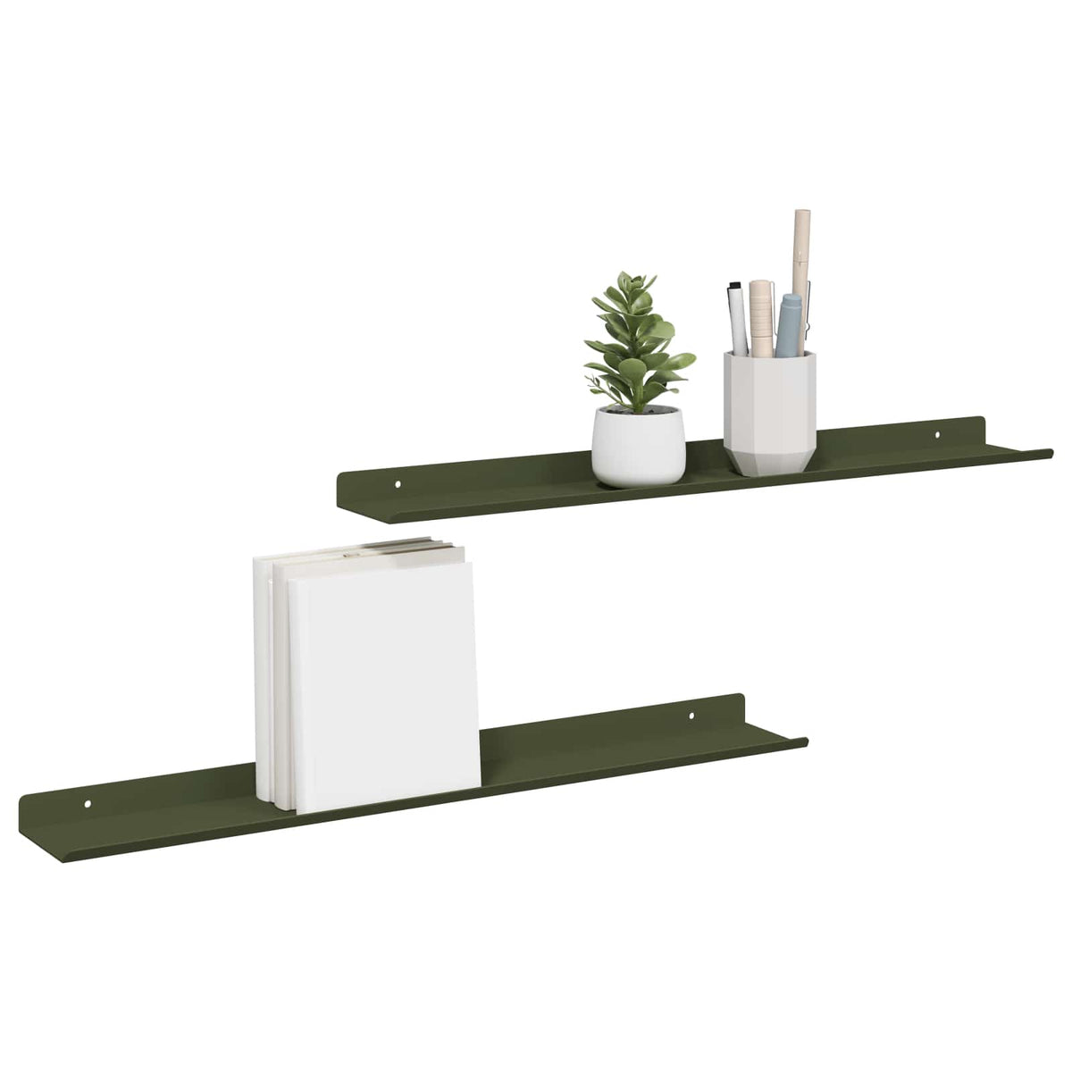 Plovoucí Police 2 Pcs Olivově Zelená 60 X 8,5 X 2,5 Cm Ocel