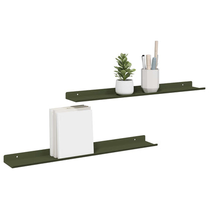 Plovoucí Police 2 Pcs Olivově Zelená 60 X 8,5 X 2,5 Cm Ocel