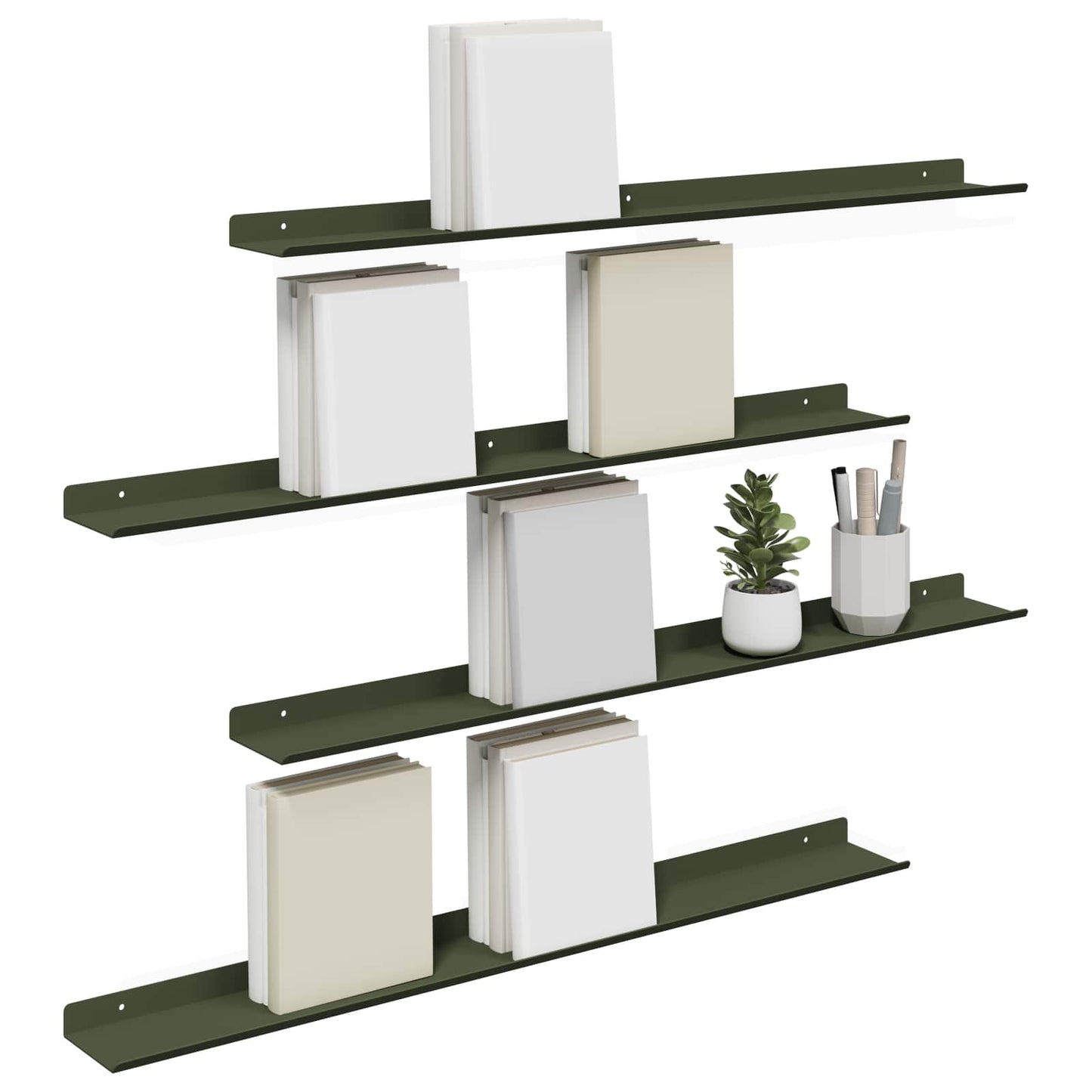 Plovoucí Police 4 Pcs Olivově Zelená 80 X 9 X 2,5 Cm Ocel