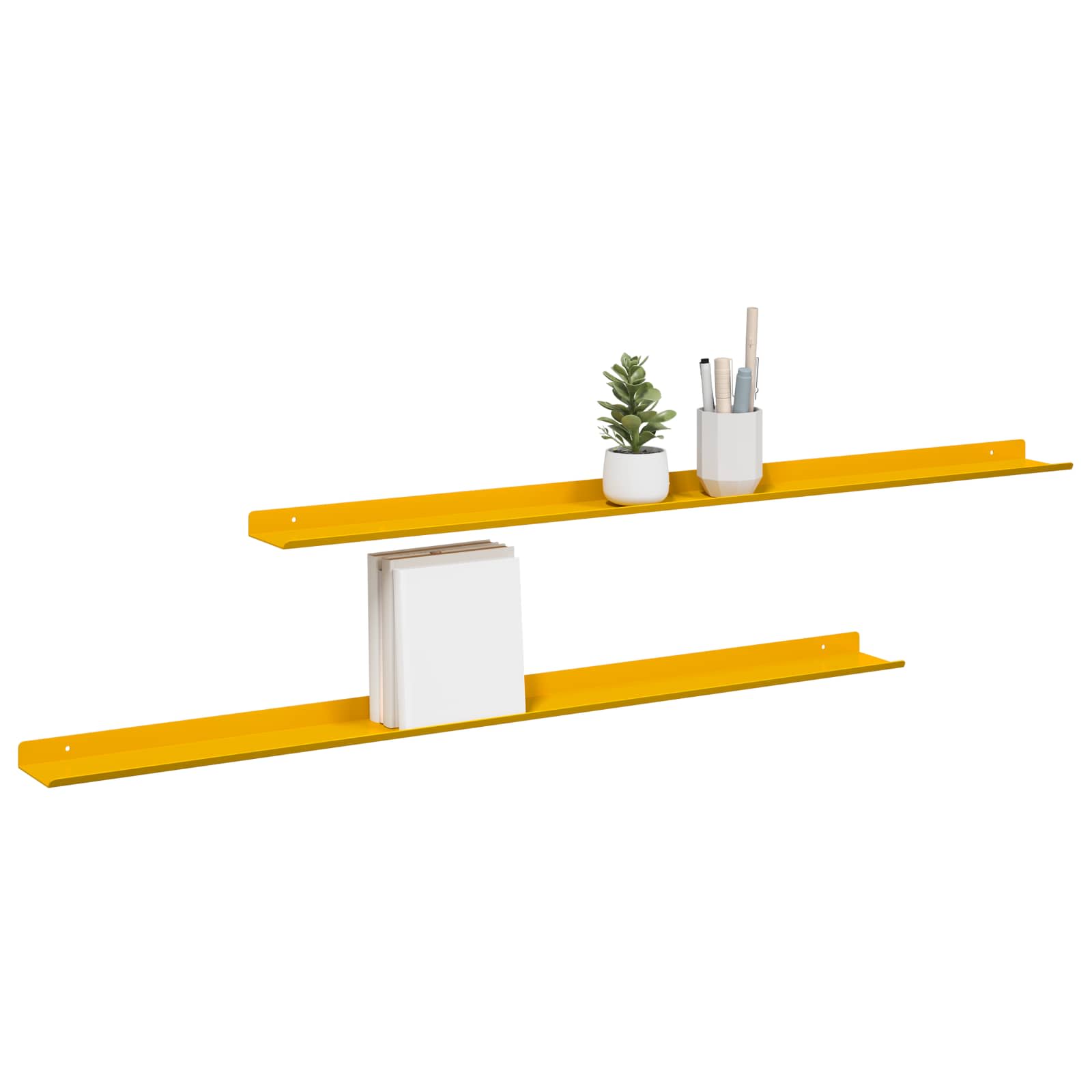 Plovoucí Police 2 Pcs Hořčicově Žlutá 100 X 9 X 2,5 Cm Ocel