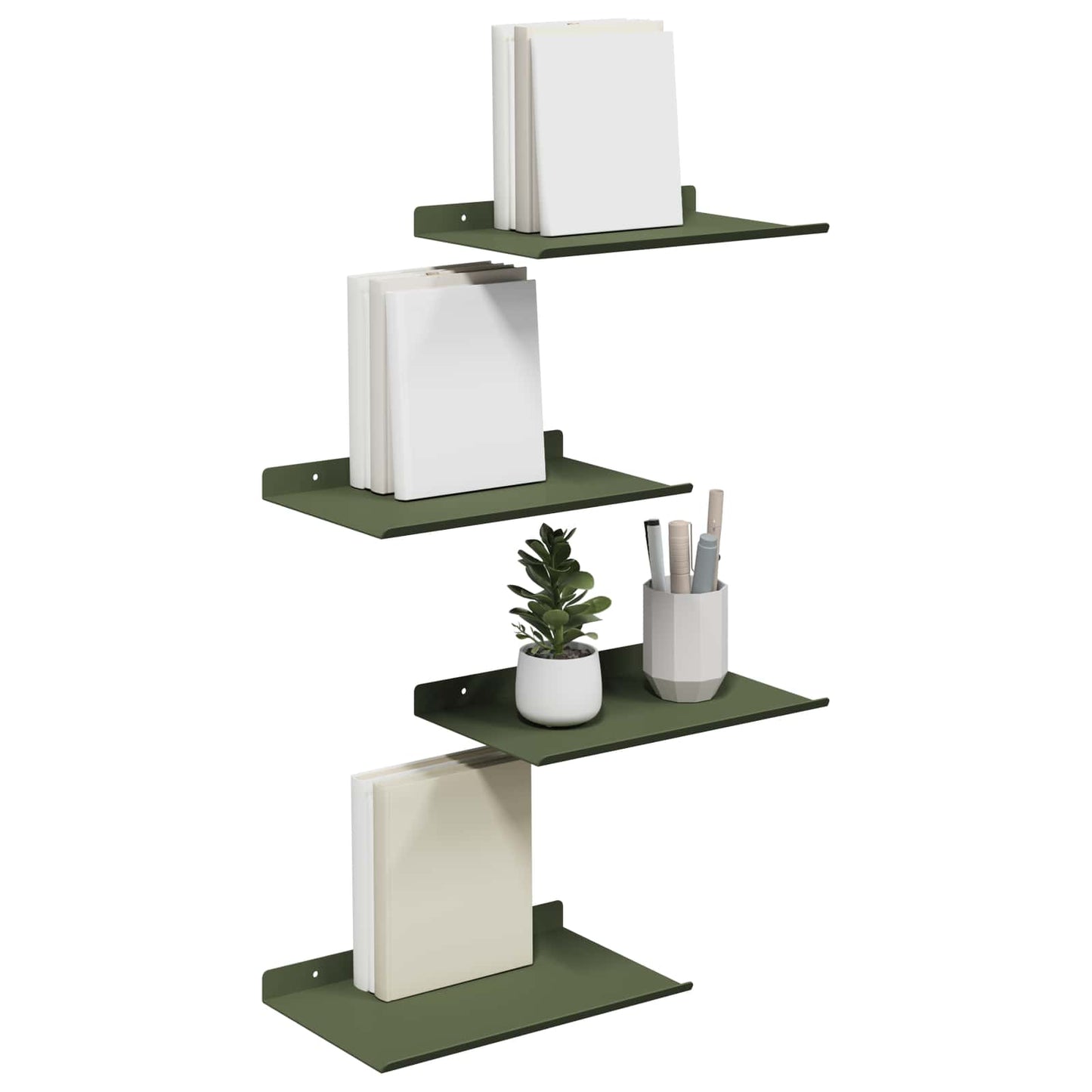 Plovoucí Police 4 Pcs Olivově Zelená 30 X 18 X 2,5 Cm Ocel
