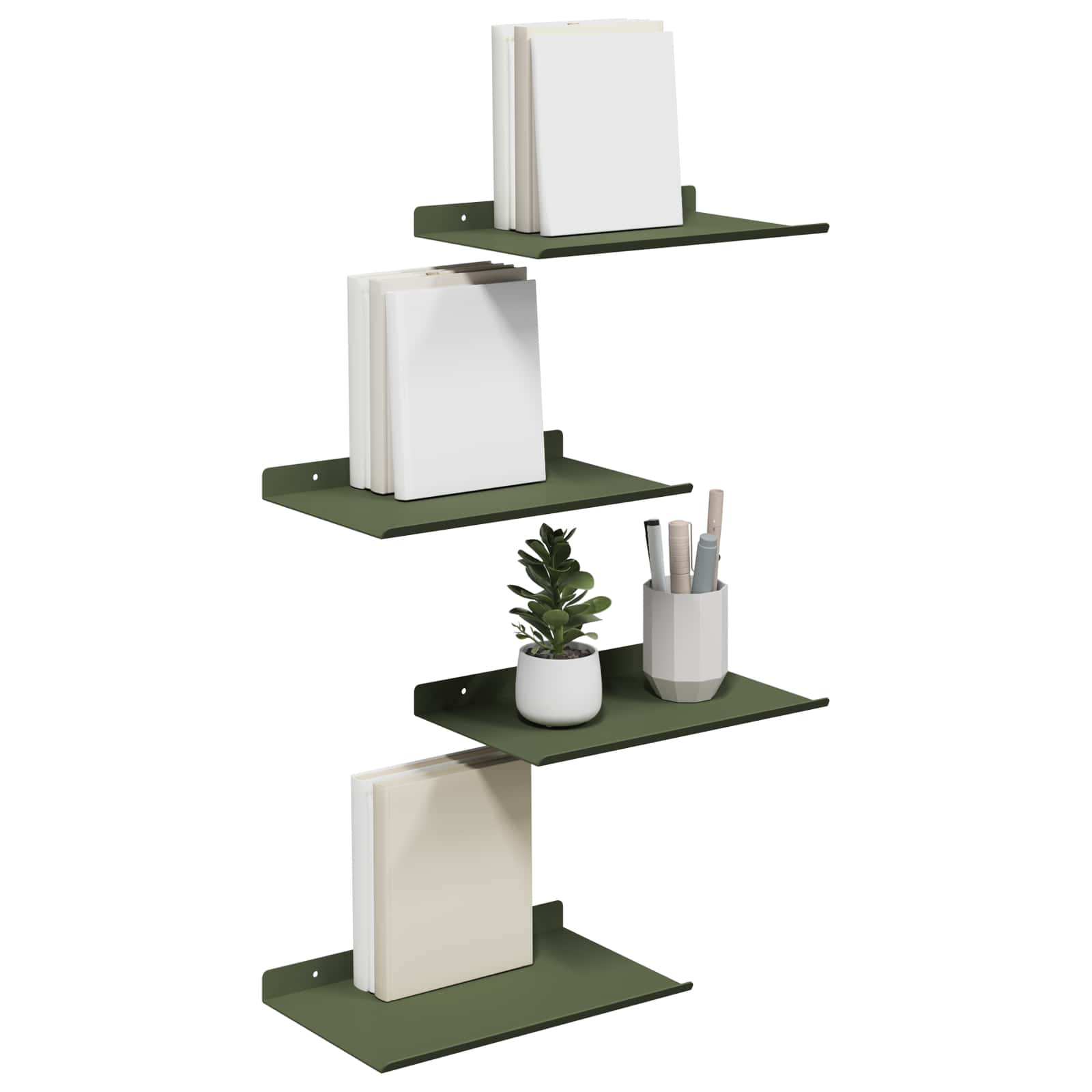 Plovoucí Police 4 Pcs Olivově Zelená 30 X 18 X 2,5 Cm Ocel