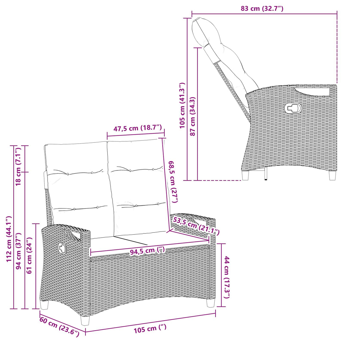 Zahradní Lavice 105 X 60 X 112 Cm Ocel A Polyester