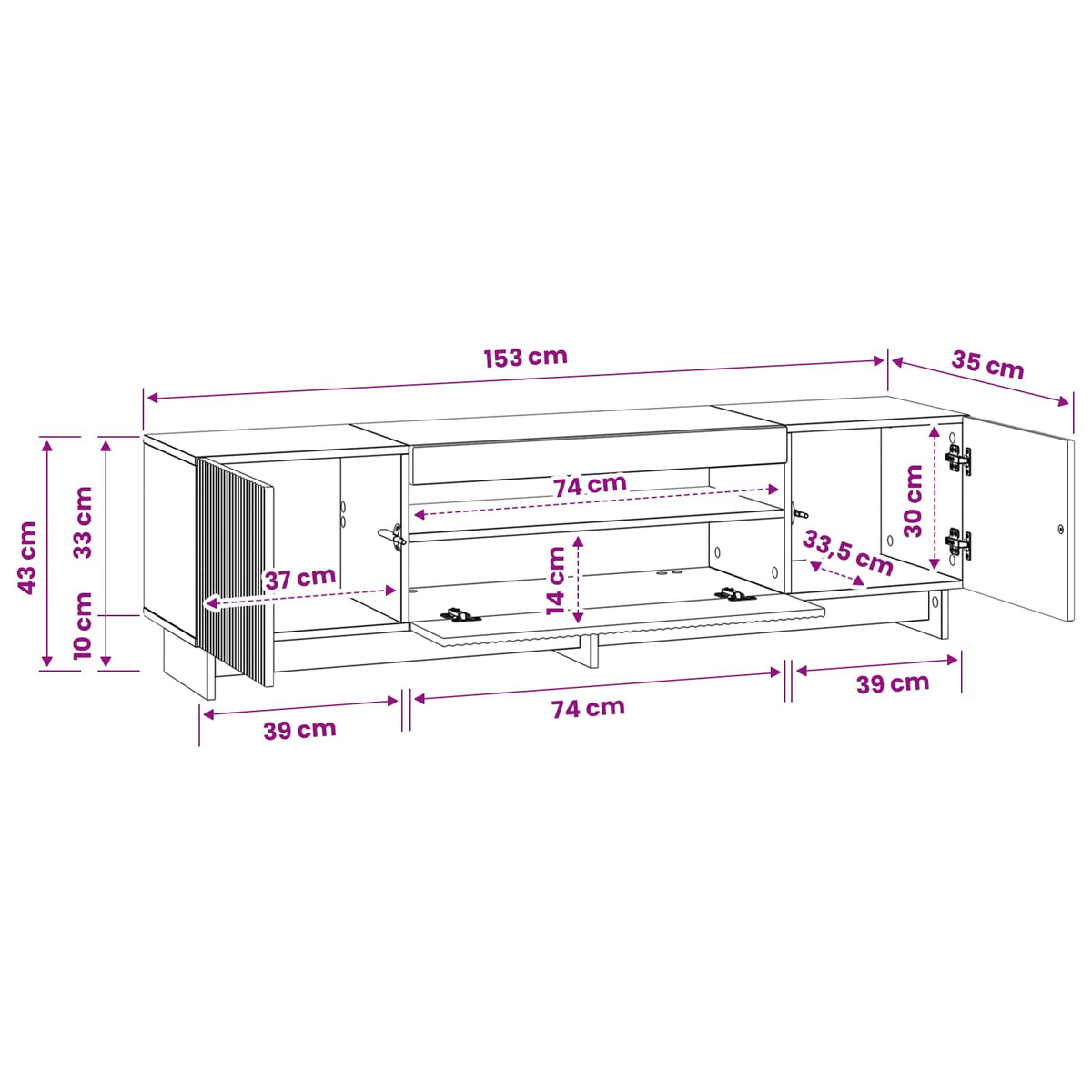 Led Tv Skříň Ede 153 X 35 X 43 Cm Kompozitní Dřevo