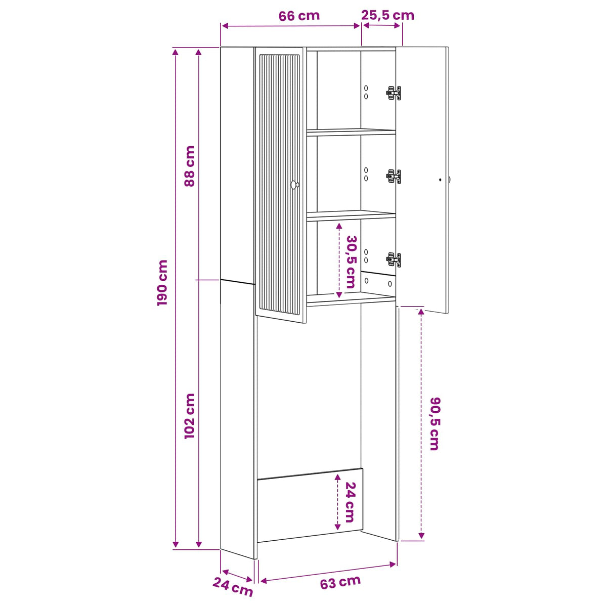 Toaletní Skříňka Ede 66 X 25,5 X 190 Cm Kompozitní Dřevo
