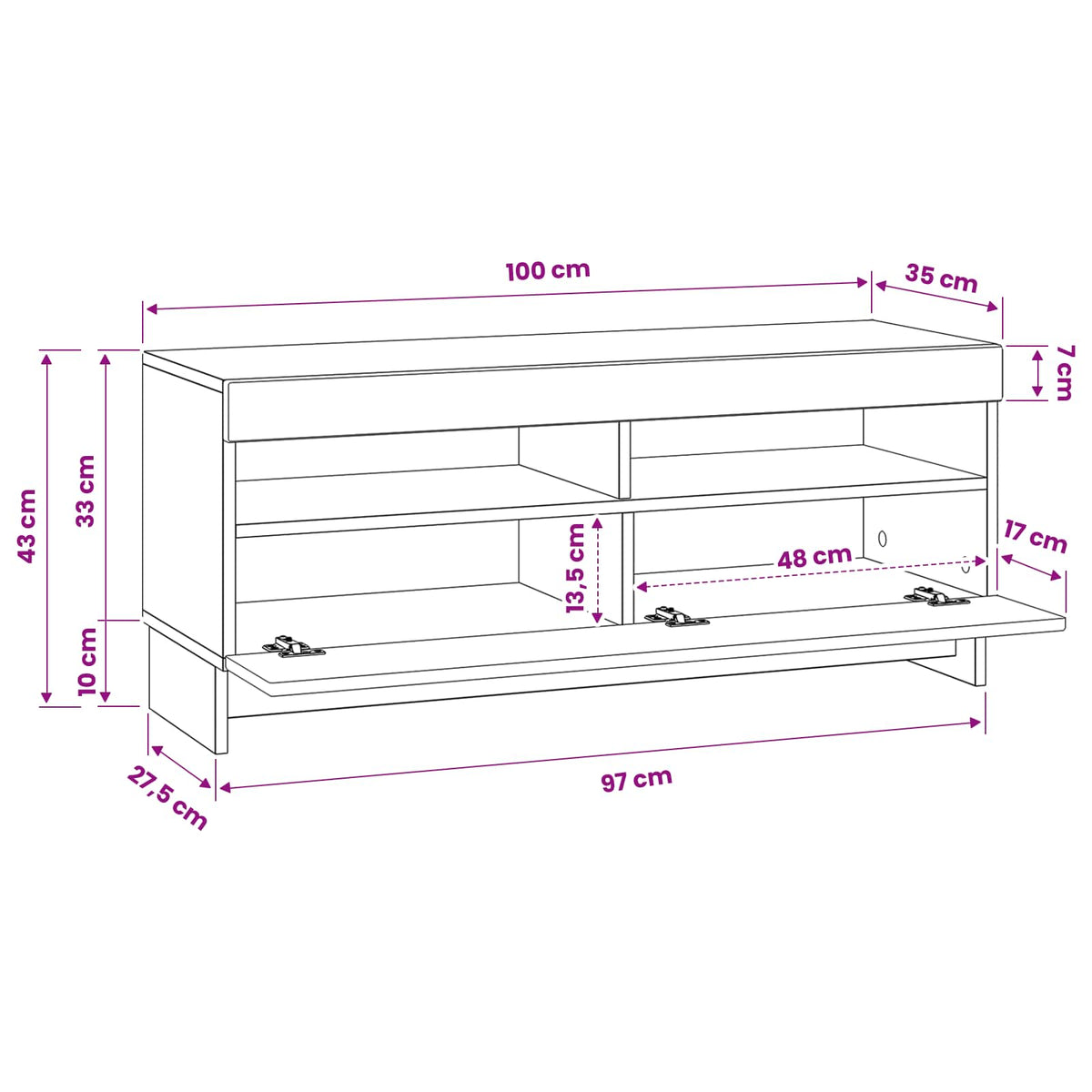 Led Tv Skříň Ede 100 X 35 X 43 Cm Kompozitní Dřevo