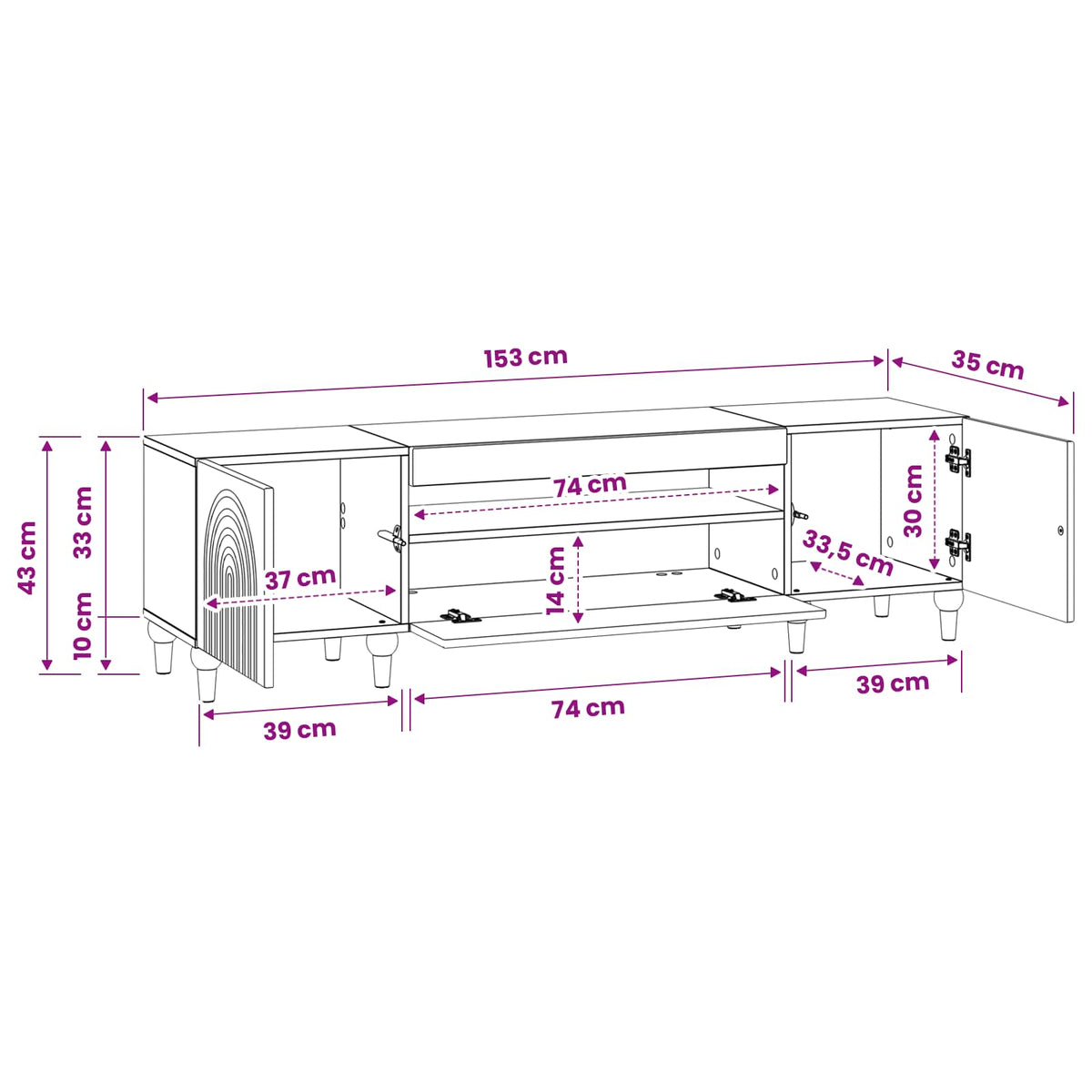 Led Tv Skříň Alkmaar 153 X 35 X 43 Cm Kompozitní Dřevo