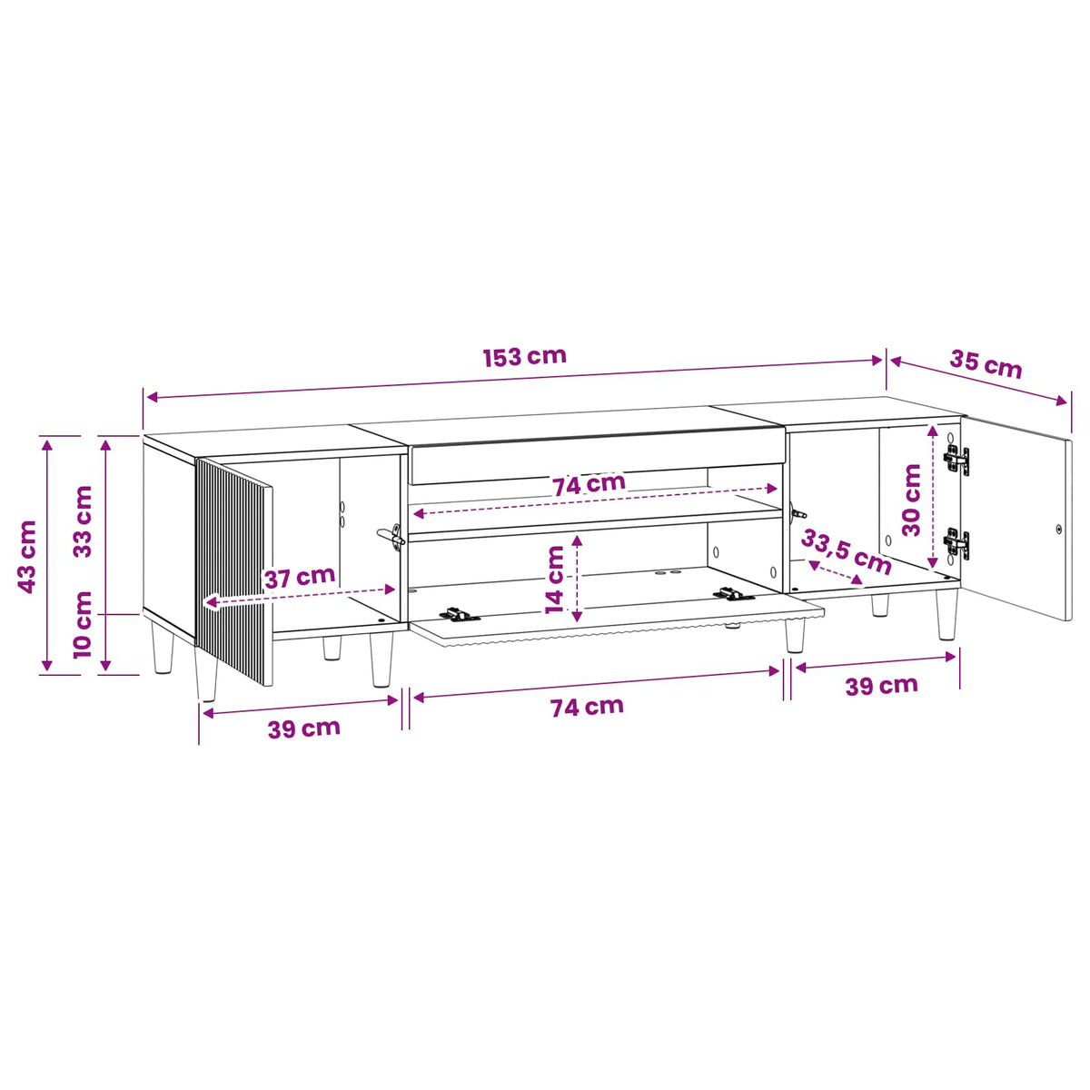 Led Tv Skříň Arnhem 153 X 35 X 43 Cm Kompozitní Dřevo