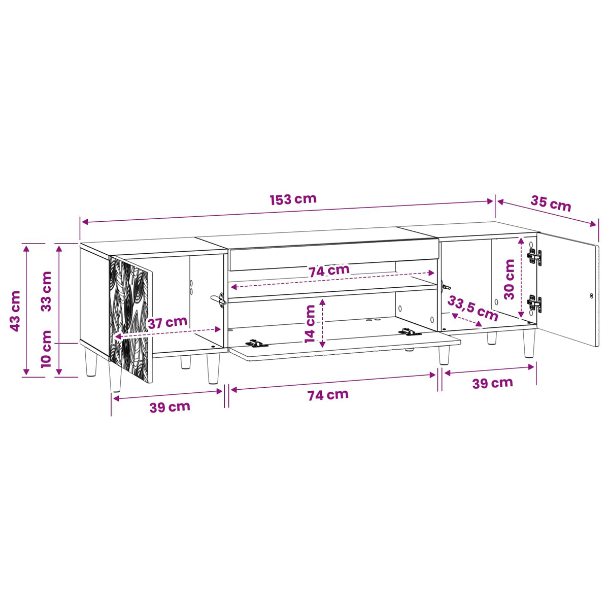 Led Tv Skříň Delft 153 X 35 X 43 Cm Kompozitní Dřevo