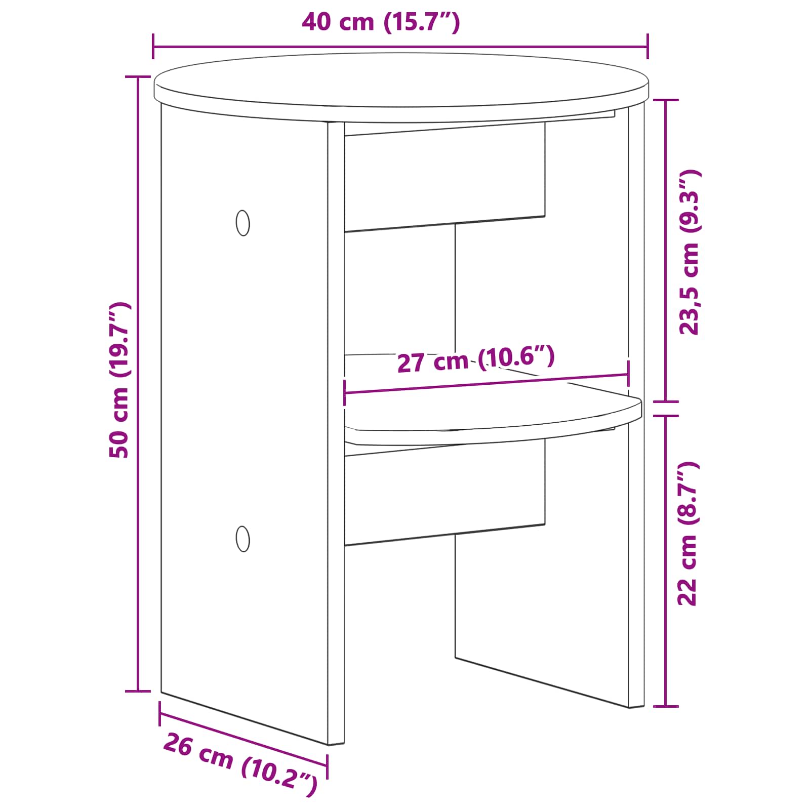 Boční Skříňka Vysoký Lesklý Bílý Ø40 X 50 Cm Dřevěný Materiál