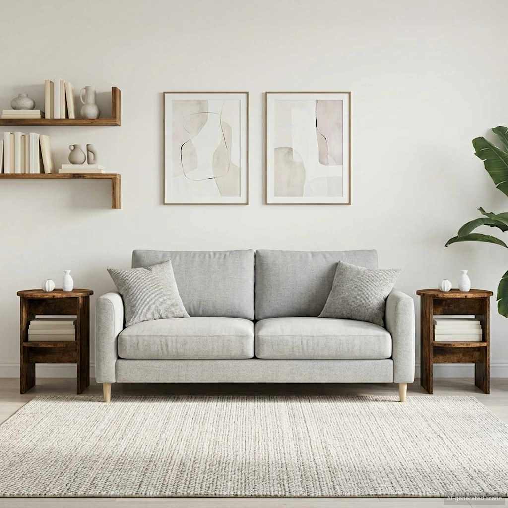 Boční Skříňka 2 Pcs Uzený Dub Ø40 X 50 Cm Dřevěný Materiál