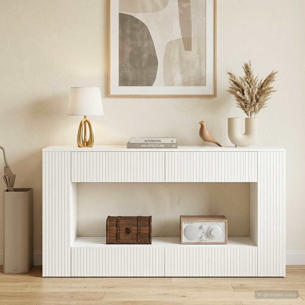 Konzolový Stolek Bílý 155 X 29 X 74 Cm Dřevěný Materiál