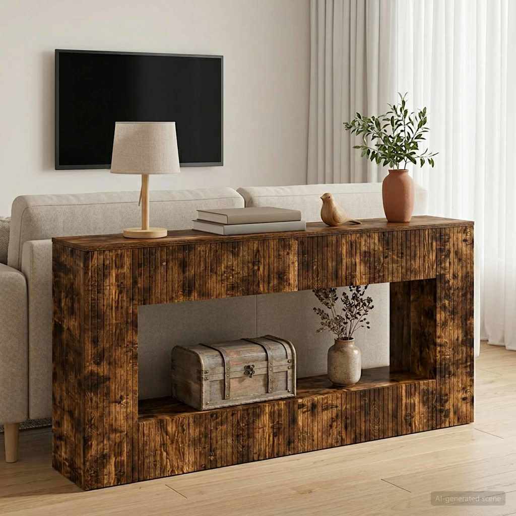 Konzolový Stolek Uzený Dub 155 X 29 X 74 Cm Dřevěný Materiál