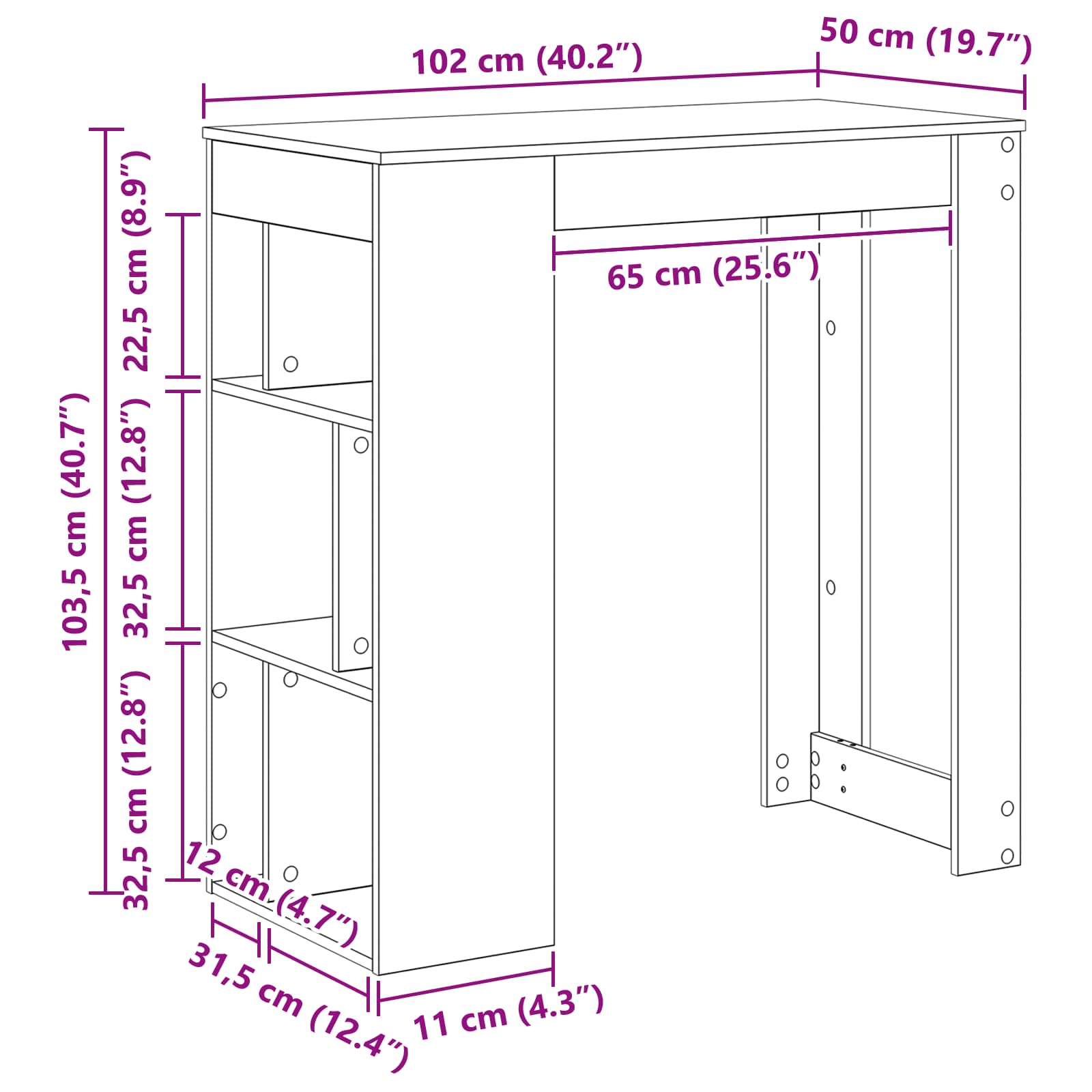 Barový Stůl 102 X 50 X 103,5 Cm Kompozitní Dřevo Černý Dub