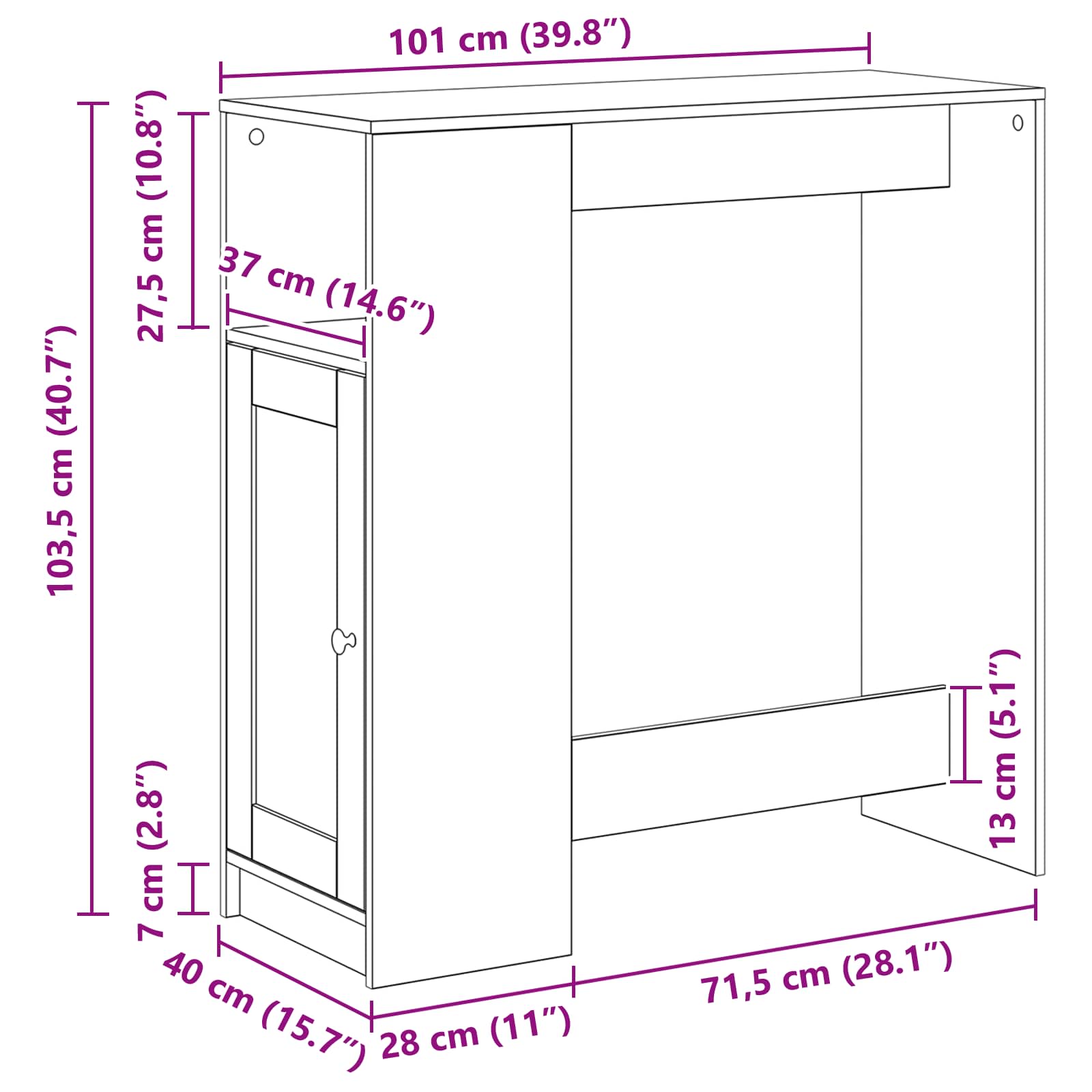 Barový Stůl 101 X 40 X 103,5 Cm Kompozitní Dřevo Černý Dub