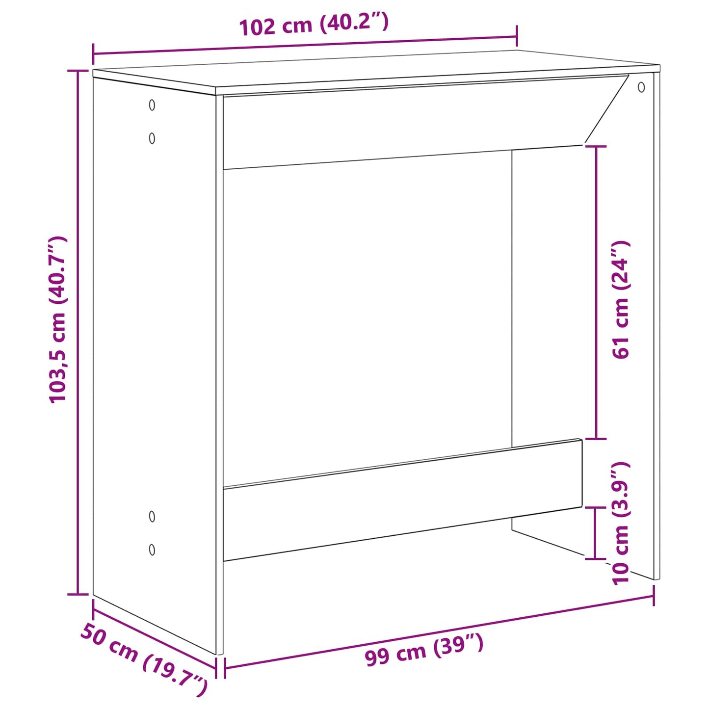 Barový Stůl 102 X 50 X 103,5 Cm Kompozitní Dřevo Černý Dub