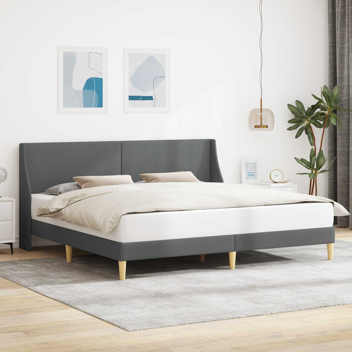 Rám Postele S Čelo Tmavě Šedá 137 X 190 Cm Textil