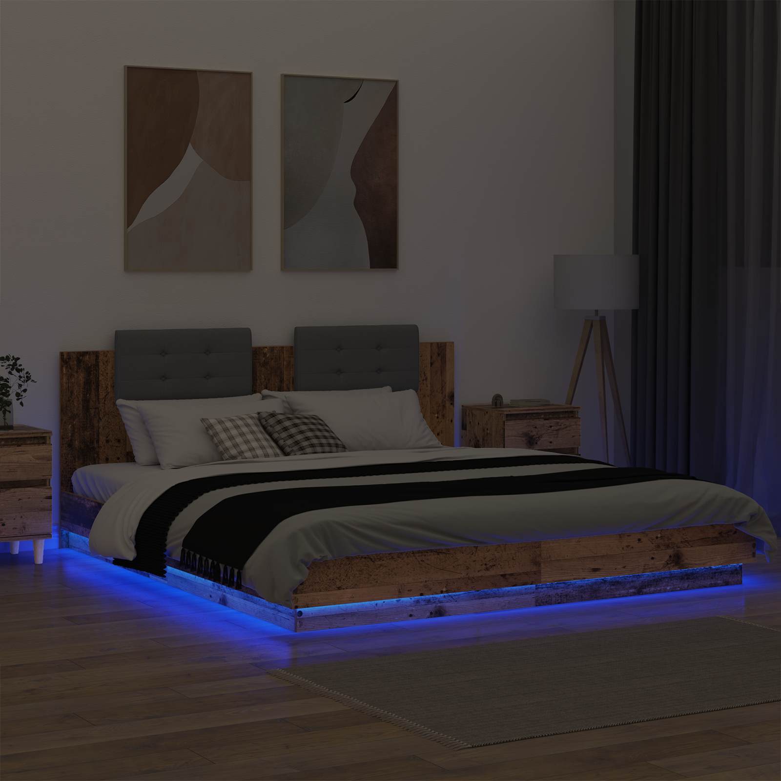 Rám Postele S Čelem Staré Dřevo 200 X 200 Cm Kompozitní Dřevo