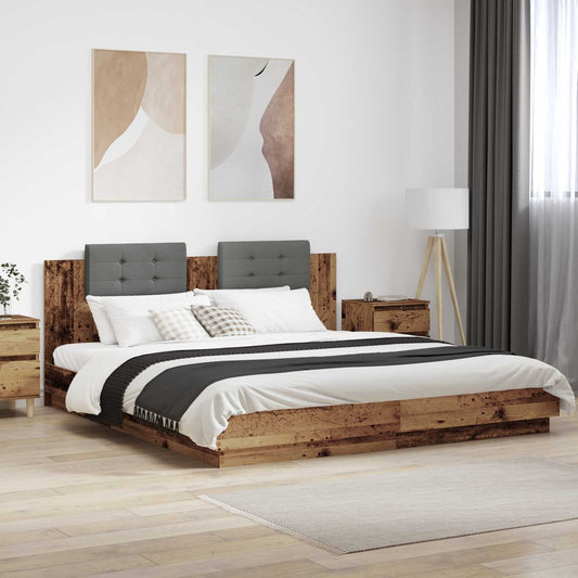 Rám Postele S Čelem Staré Dřevo 200 X 200 Cm Kompozitní Dřevo