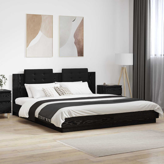 Rám Postele S Čelem Černý Dub 200 X 200 Cm Kompozitní Dřevo