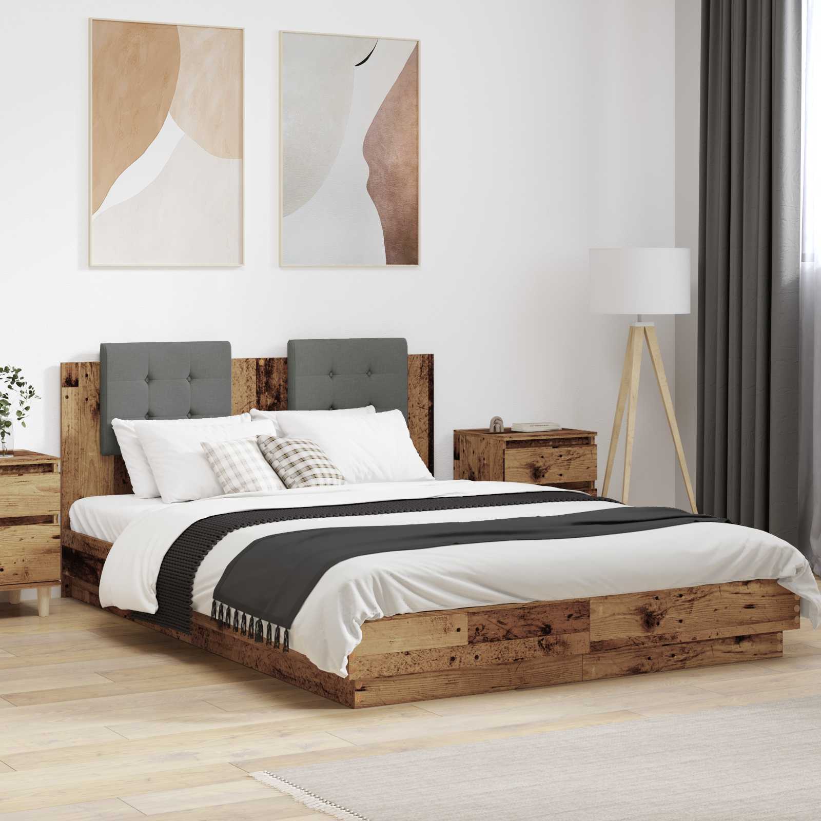 Rám Postele S Čelem Staré Dřevo 160 X 200 Cm Kompozitní Dřevo