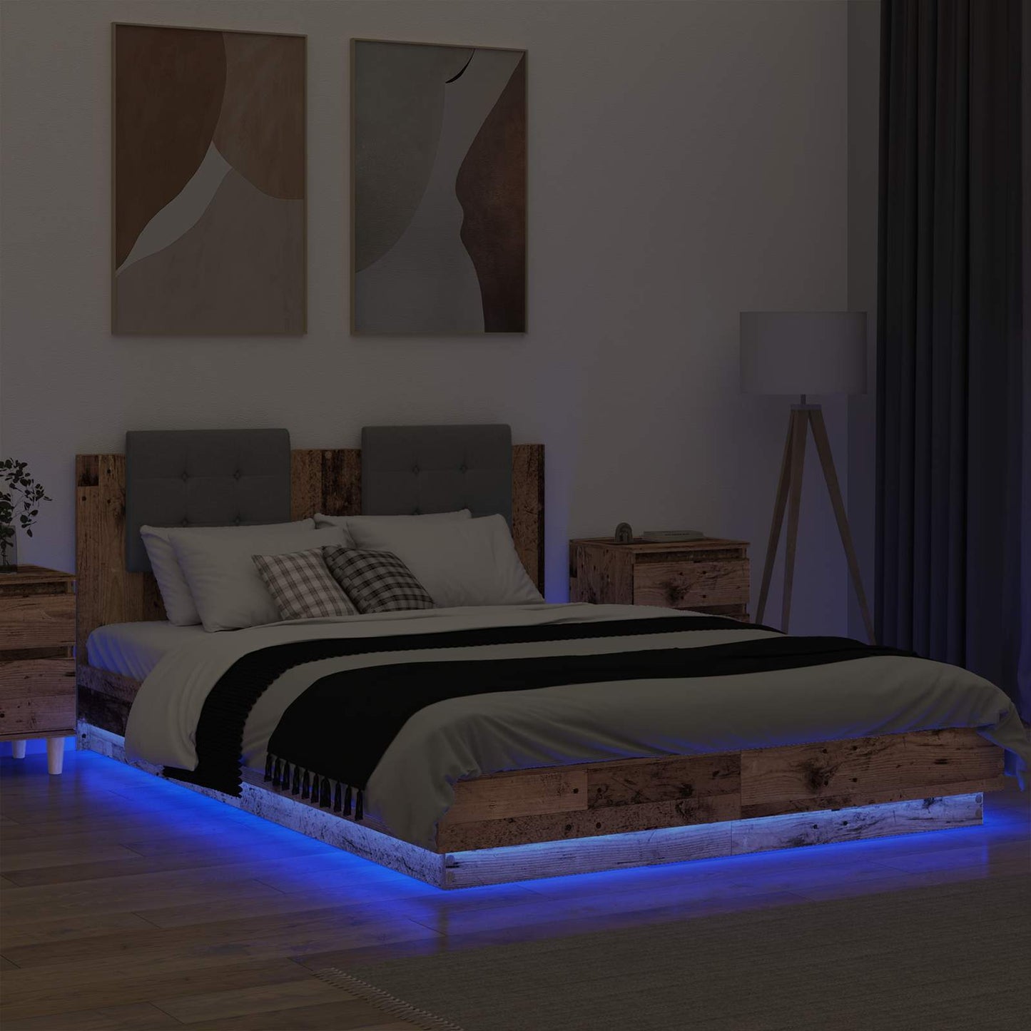 Rám Postele S Čelem Staré Dřevo 150 X 200 Cm Kompozitní Dřevo