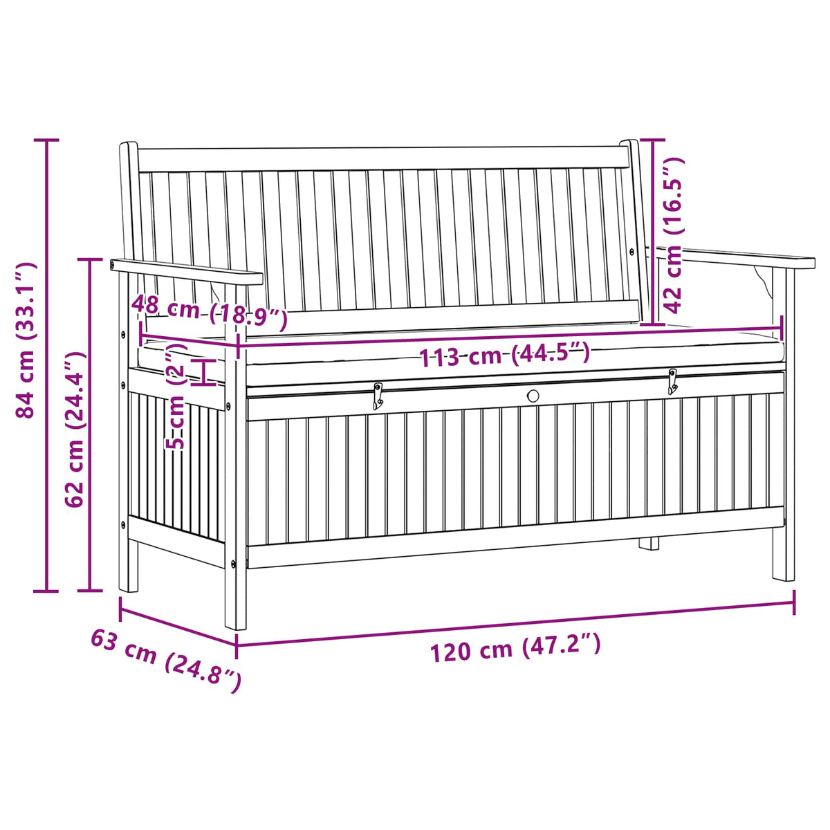 Úložná Lavice 2 -Seater 120 X 63 X 84 Cm Obdélníkový