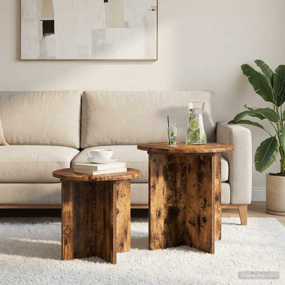 Sada Odkládacích Stolků 2 Pcs Uzený Dub Dřevěný Materiál