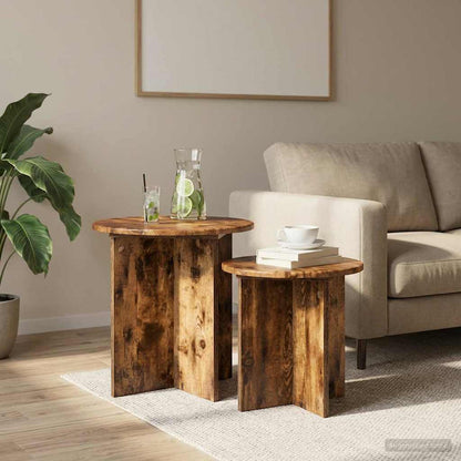 Sada Odkládacích Stolků 2 Pcs Uzený Dub Dřevěný Materiál