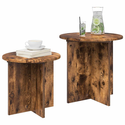 Sada Odkládacích Stolků 2 Pcs Uzený Dub Dřevěný Materiál