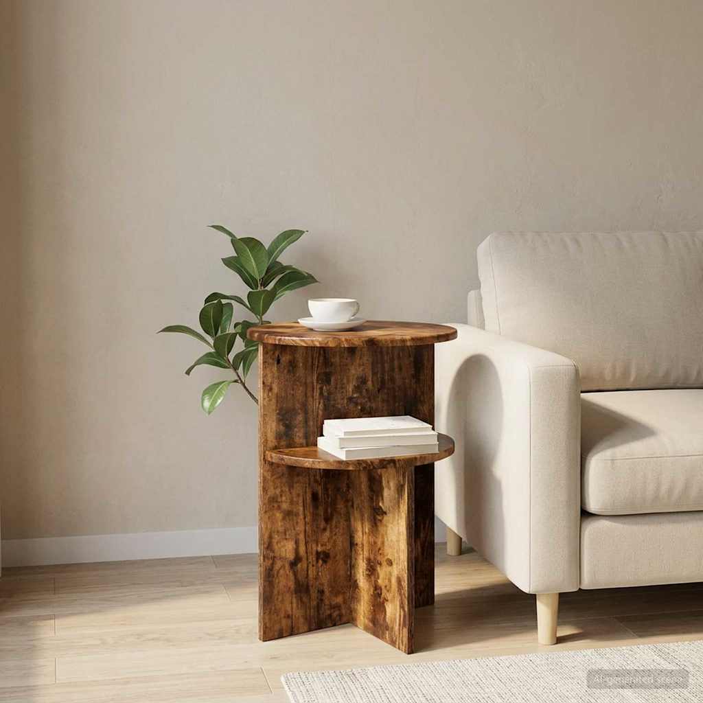 Boční Stůl Kouřový Dub Ø 39,5 X 55 Cm Kompozitní Dřevo