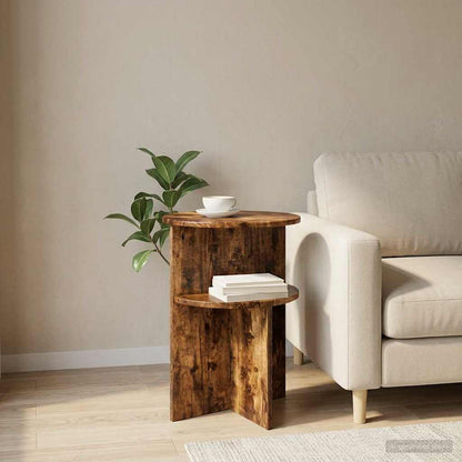 Boční Stůl Kouřový Dub Ø 39,5 X 55 Cm Kompozitní Dřevo