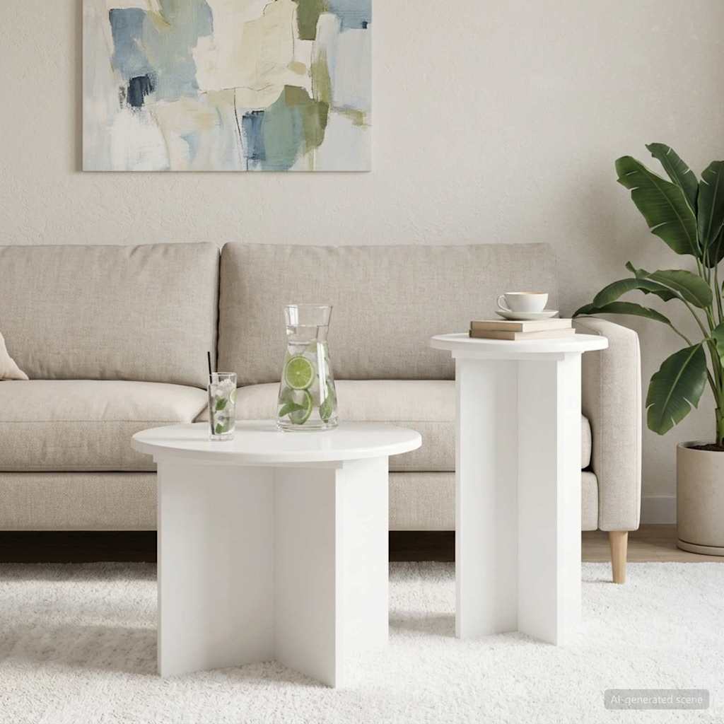 Sada Odkládacích Stolků S Úložištěm 2 Pcs Bílá S Vysokým Leskem
