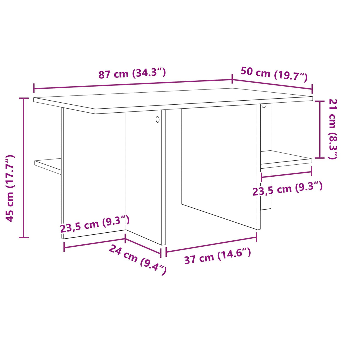 Konferenční Stolek Dub Artisan 87 X 50 X 45 Cm Dřevěný Materiál